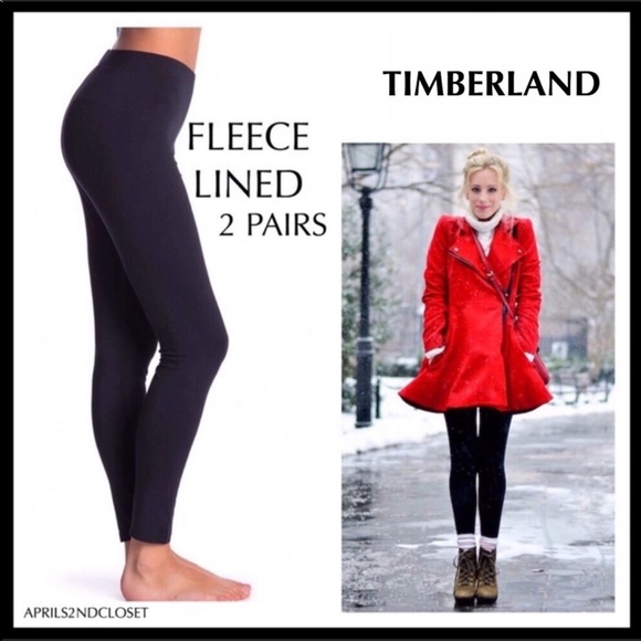 Timberland Accessories - TIMBERLAND 2 BLACK FLEECE LINED LEGGINGS COZY FOOTLESS TIGHTS A3C